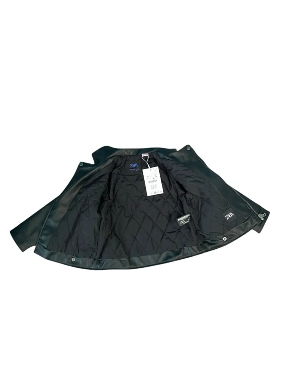 Zara Kids Black Faux Leather Long Sleeve Biker Jacket